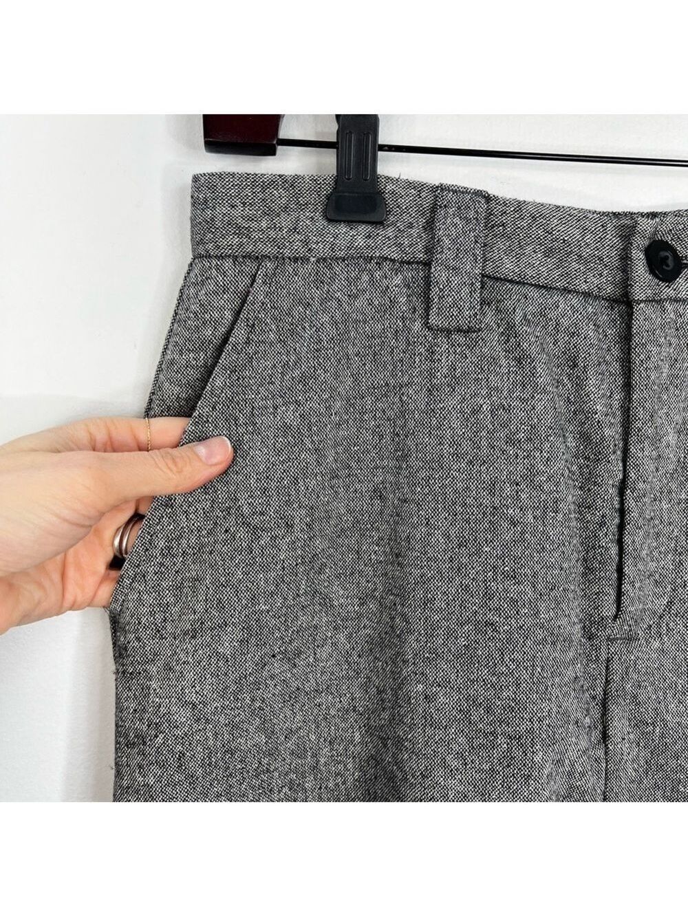 Vintage 90s minimalist wool blend black white straight tweed maxi skirt 6 - Picture 8 of 17